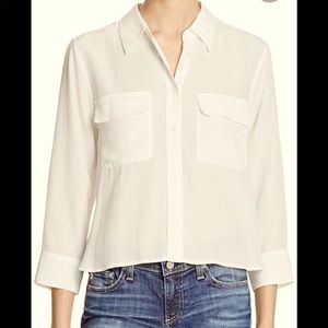 Equipment 100% silk cropped high-low hem blouse L